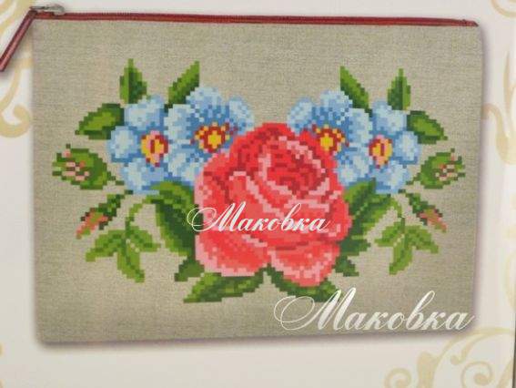 Заготовка для косметички Троянда і барвінок, КО-08 ВДВ, 25х20 см Заготовка для косметички Троянда і барвінок, КО-08 ВДВ, 25х20 см