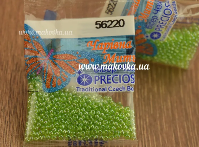 Чешский бисер Preciosa 56220 прозрачный блестящий зеленый, ЧМ 5 гр