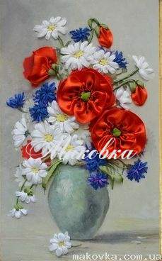 Вышивка лентами Античная ваза с цветами, С-0094, Dome