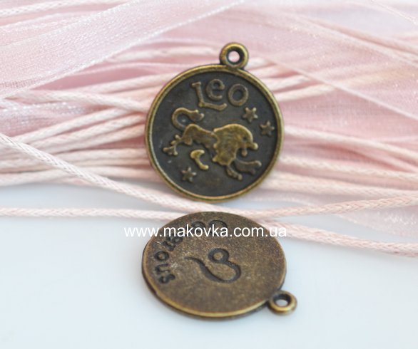 Подвеска монета Знак Зодиака Лев 20х17 мм, античная бронза, 1 шт