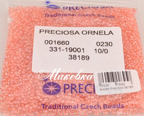 Чешский бисер Preciosa №10/0, круглый, цвет 38189 персиковый