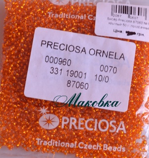 Чешский бисер Preciosa №10/0, круглый, цвет 87060 желто-оранжевый-оранжевый