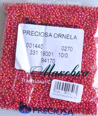 Чешский бисер Preciosa №10/0, круглый, цвет 94170 непрозрачный радужный красный