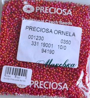 Чешский бисер Preciosa №10/0, круглый, цвет 94190 непрозрачный радужный темно-красный