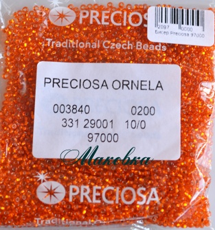 Чешский бисер Preciosa №10/0, круглый, цвет 97000 оранжевый