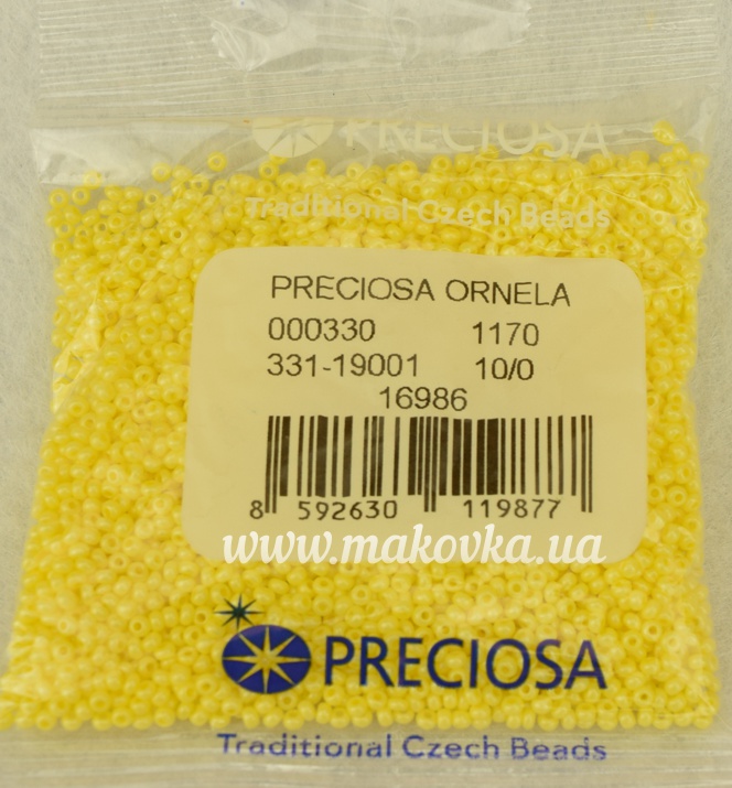 Чешский бісер Preciosa №10/0, круглый, цвет 16986 желтый