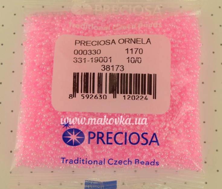 Чешский бісер Preciosa №10/0, круглый, цвет 38173 розовый неон 50 г