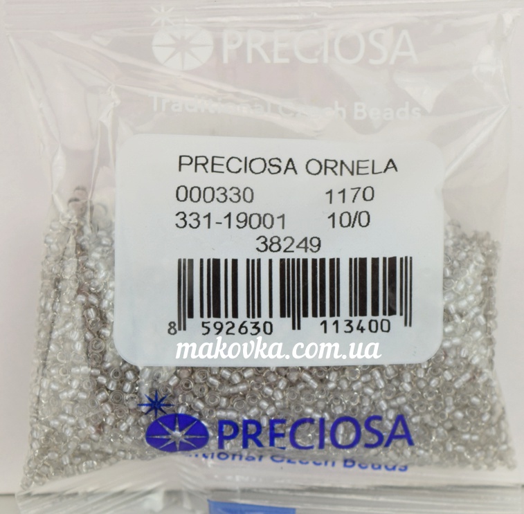 Чешский бісер Preciosa №10/0, круглый, цвет 38249 светло-серый серебро 50г