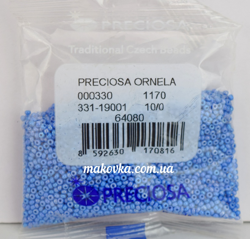 Чешский бісер Preciosa №10/0, круглый, цвет 64080 радужный светло-синий, 50г