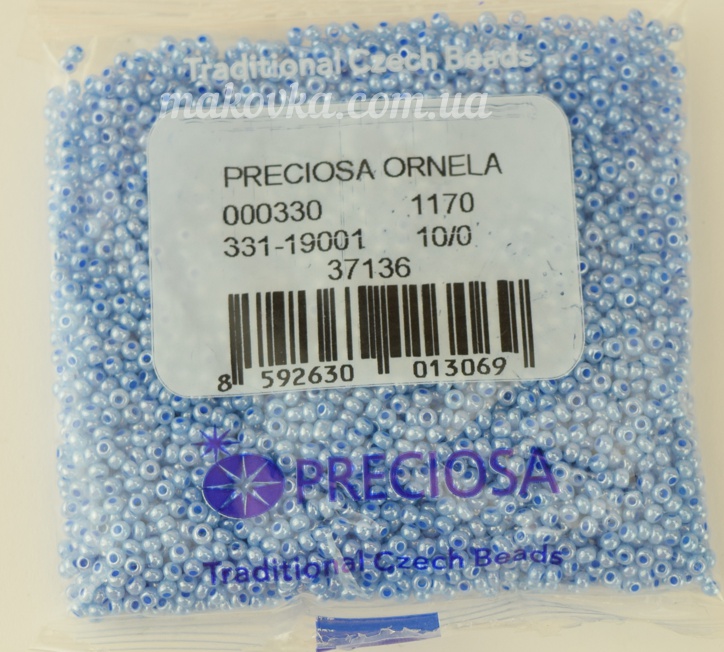 Чешский бисер Preciosa №10/0, круглый, цвет 37136 голубой 50 г