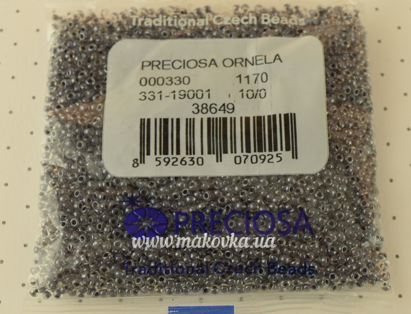 Чешский бісер Preciosa №10/0, круглый, цвет 38649 черно-серый