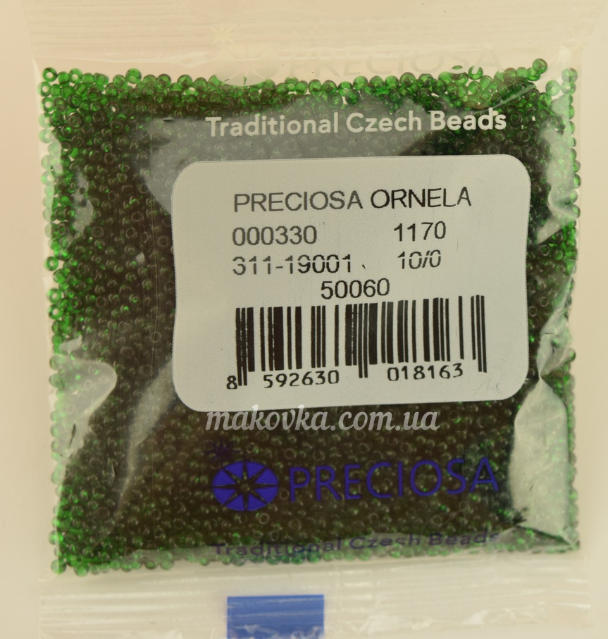 Чешский бісер Preciosa №10/0, круглый, цвет 50060 зеленый 50 г