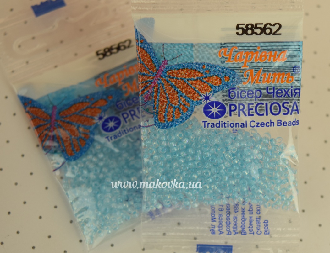 Бісер 5 гр Preciosa 58562 прозрачный с цветным прокрасом блест-й радужный, голубой