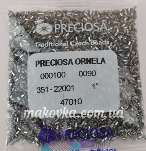 Бисер Preciosa стеклярус-1, 351-22 цвет 47010, прозрачный серебро серый 50 г