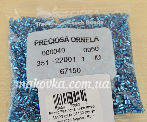Бісер Preciosa стеклярус-1, 351-22  цвет 67150, прозрачный серебро бирюзовый 50 г