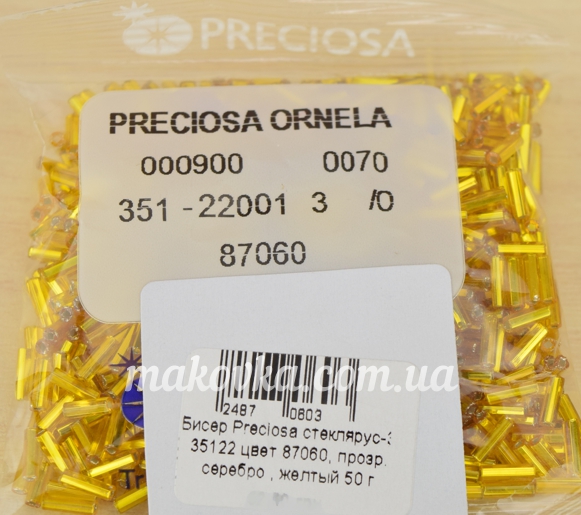 Бисер Preciosa стеклярус-3, 351-22 цвет 87060, прозрачный серебро желтый, 50 г