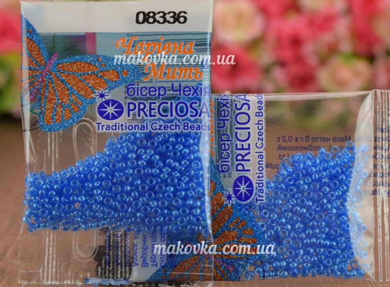Бисер 5 гр Preciosa 08336 Кристально-прозрачный с жемчужным прокрасом, синий, ЧМ