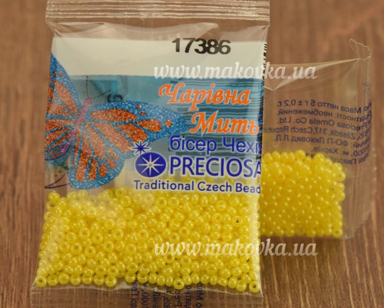 Бисер 5 гр Preciosa 17386 непрозрачній блестящий светло-желтый