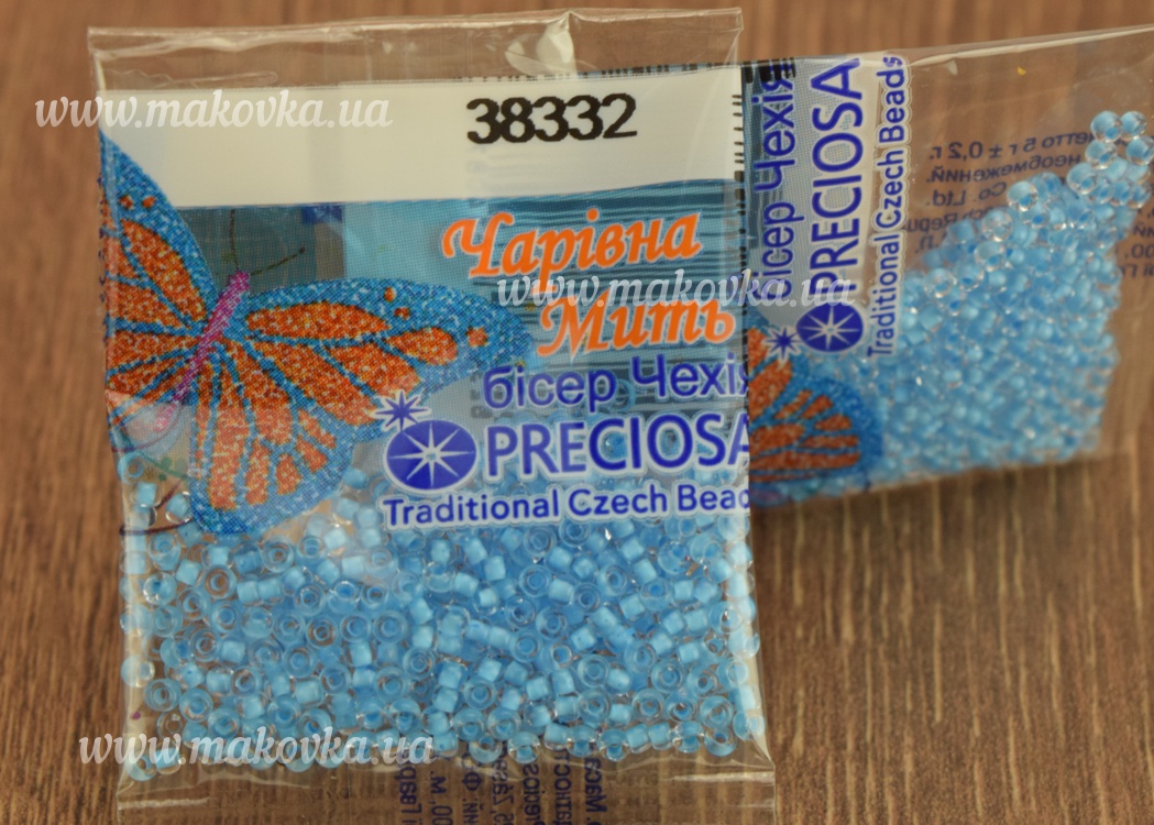Бисер 5 гр Preciosa 38332 прозрачный окрашенный внутри, голубой