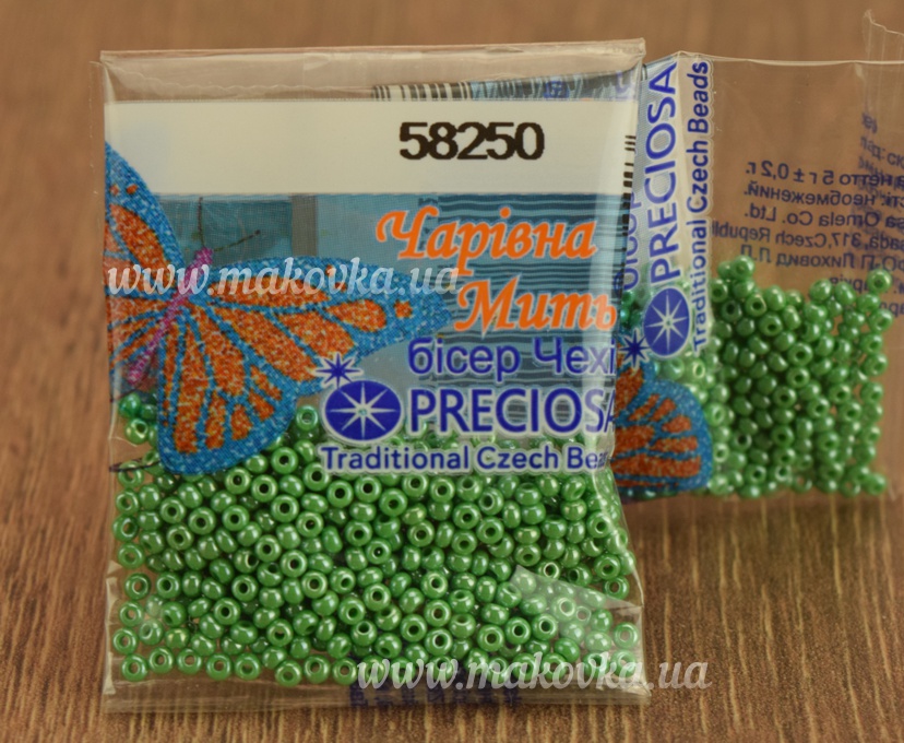 Бисер 5 гр Preciosa 58250 непрозрачній блестящий зеленый
