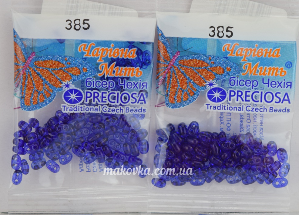 Бисер 5 гр Preciosa 385, ТВИН прозрачный синий