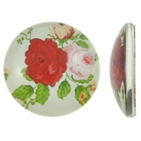 Стеклянный кабошон с принтом Круг 18х5 мм, Красная и розовая розы, 1 шт