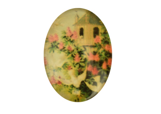 Стеклянный кабошон Овальный с принтом ДОМ, цветы, птица 1 шт