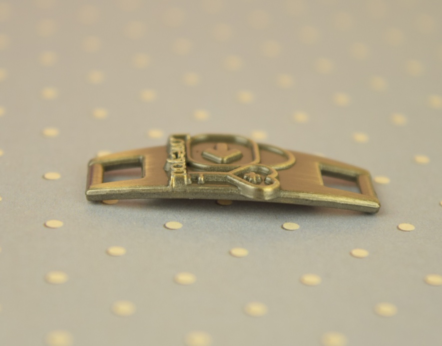 Коннектор для браслета Прямоугольный изогнутый Замок и ключ, Античная бронза 1 шт