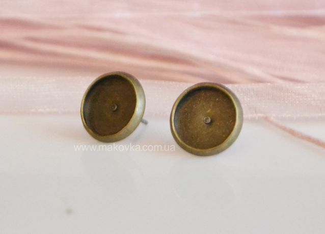 Швенза-гвоздик с базой под пластику 12 мм, антикварная бронза, 1 пара