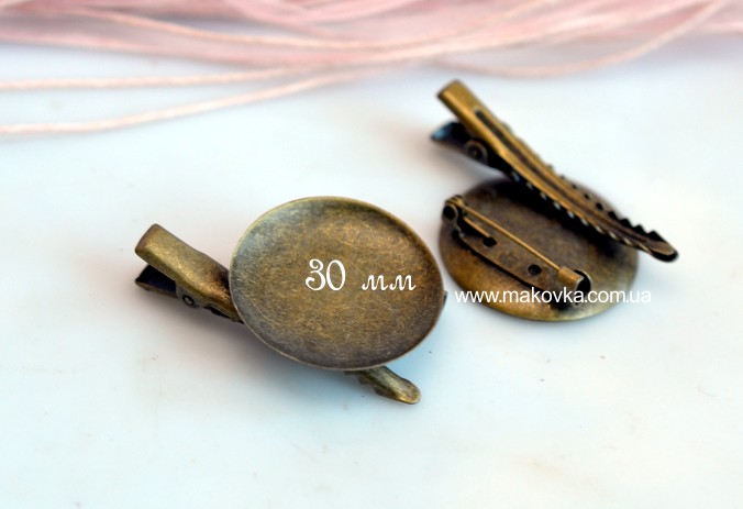 Заколка-брошь с круглой платформой д=30 мм, 1 штука, античная бронза