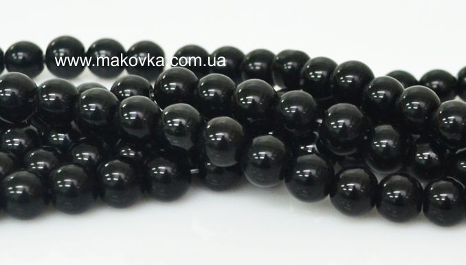 Стеклянные бусины в форме шара, 10 мм, черные, 1 низка