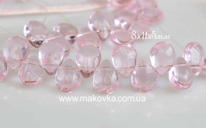 Стеклянные бусины Капля, 8х11 мм №4 розовые, 10 штук