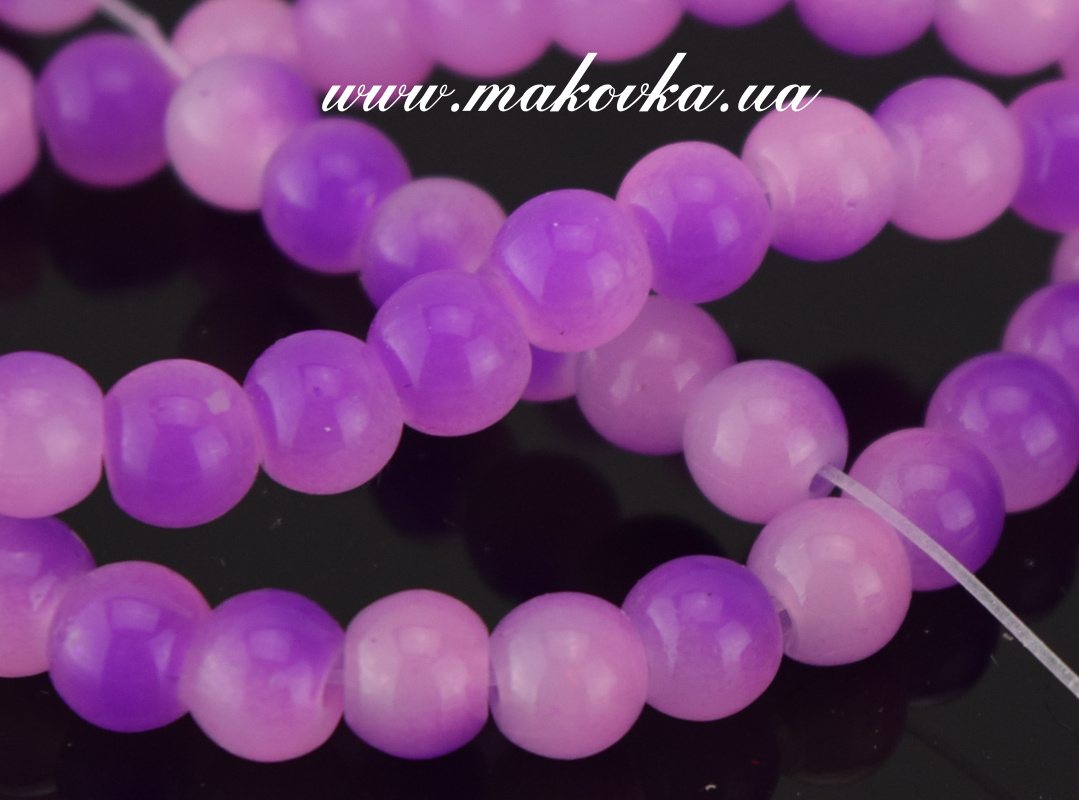 Стеклянные бусины в форме шара, Двухцветные Шар 6 мм, Розово-пурпурный, 1 низка УТ0003116