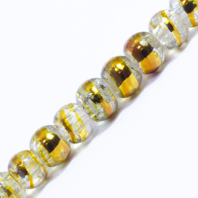 Стеклянные бусины в форме шара, Кракле Двухцветные 4 мм Прозрачные с золотом CD21, 1 низка, УТ0031231