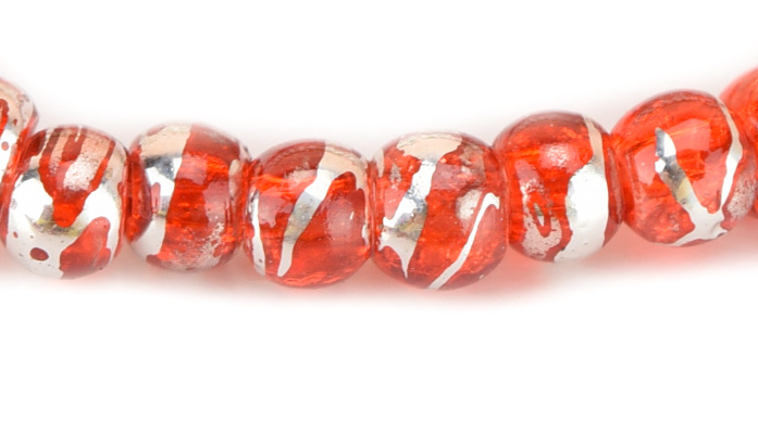Стеклянные бусины в форме шара, Кракле Двухцветные 4 мм Коралловые с серебром CD25, 1 низка, УТ0031233