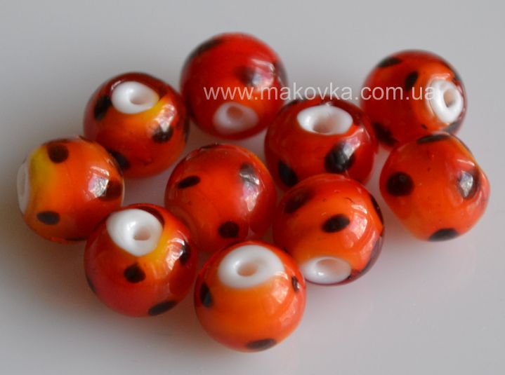 бусина lampwork шар оранжевая с черным