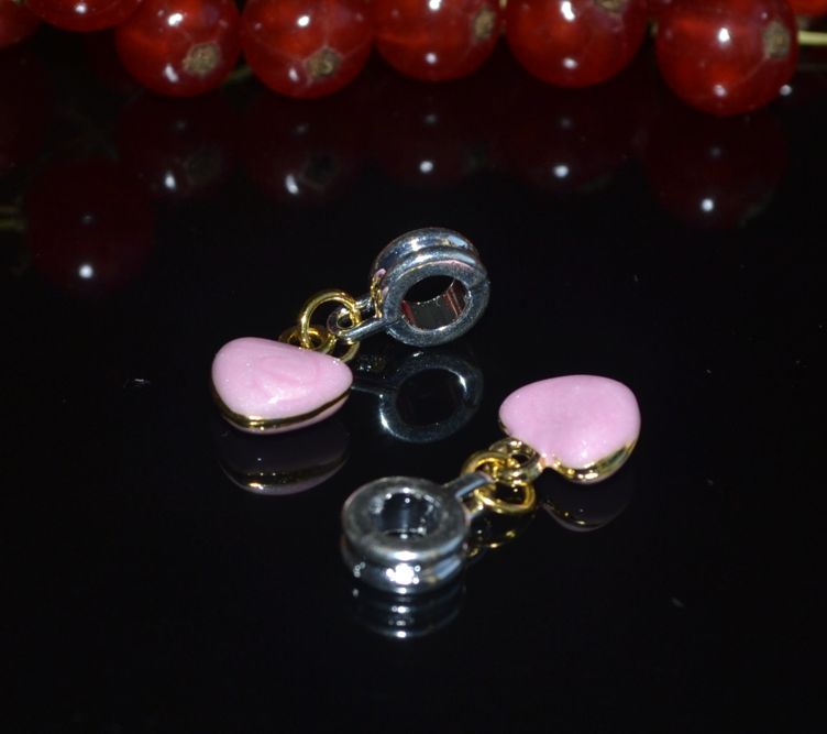 Бусина Пандора с подвеской Розовое сердечко эмаль