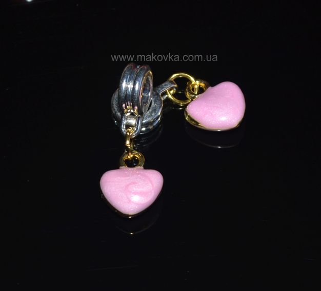 Бусина Пандора с подвеской Розовое сердечко эмаль