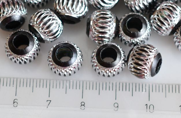 Алюминиевые бусины Шар 10 мм, черная с серебром, 50 шт