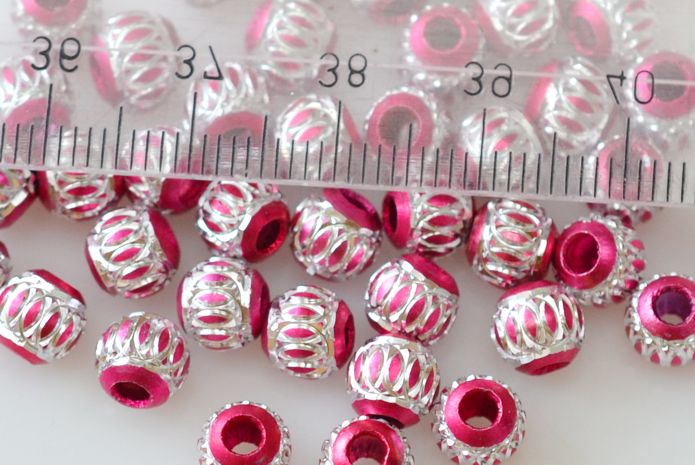 Алюминиевые бусины Шар 6 мм, розовые , 50 шт