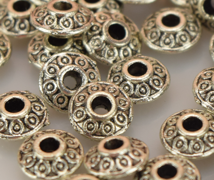 Металлическая соединительная бусина №59 Круг кружочки с точечками 6.50 мм , 50 шт/уп, античное серебро