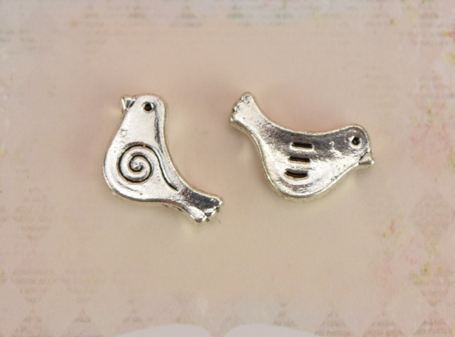 Металлическая бусина №67 Птичка, античное серебро, 1 шт
