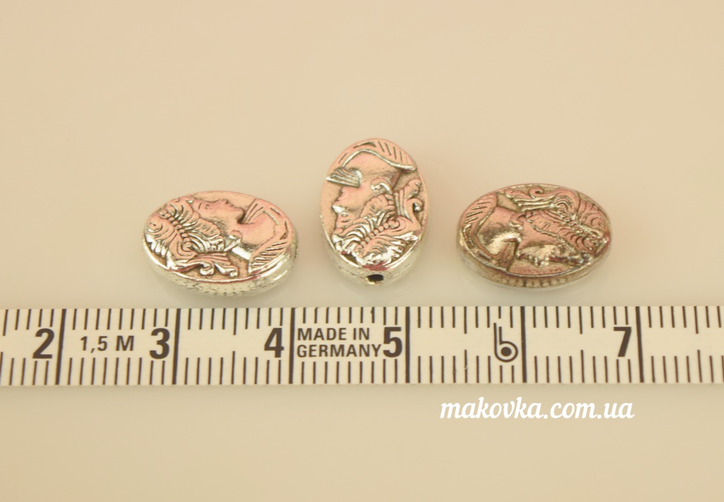 Металлическая бусина №68 Камея , античное серебро, 1 шт