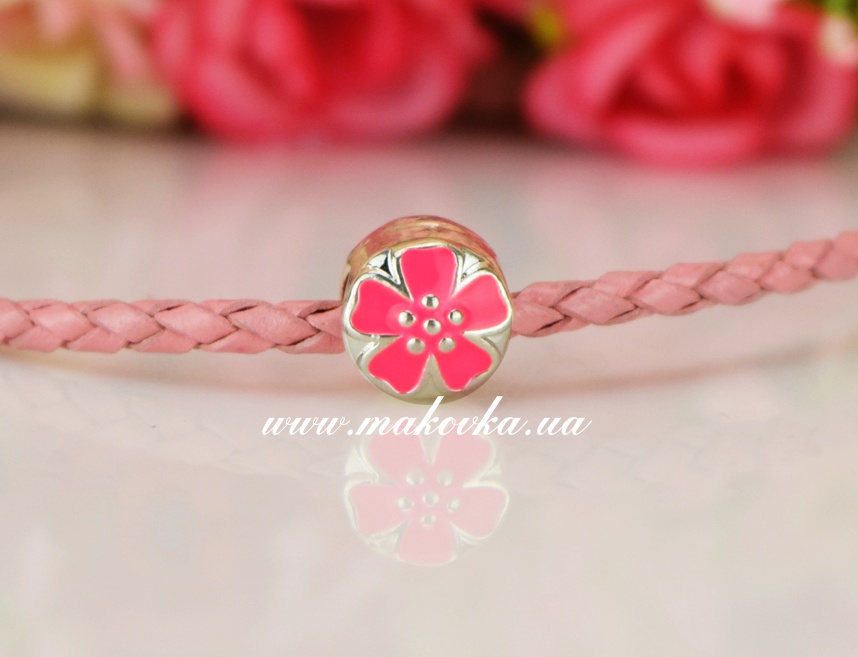 Бусина эмалевая для браслетов ЭМ-22 Цветок розовый неон