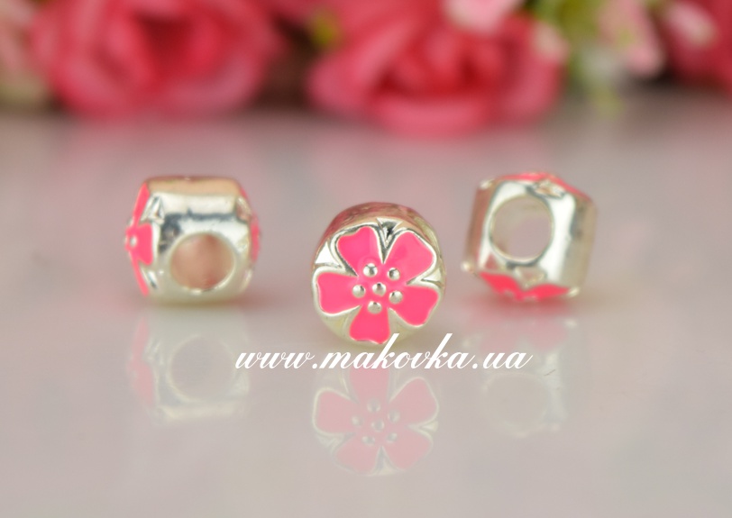 Бусина эмалевая для браслетов ЭМ-22 Цветок розовый неон