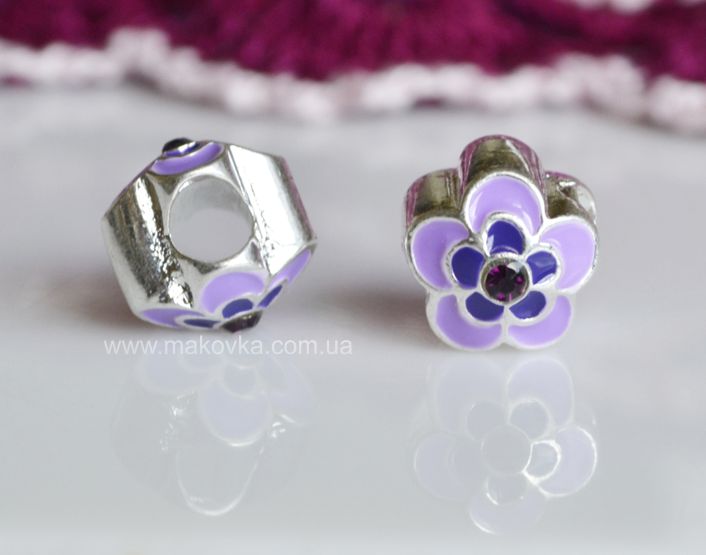 Бусина Пандора  Бусина метал. цветная со стразой 14 фиолетовый большой цветок