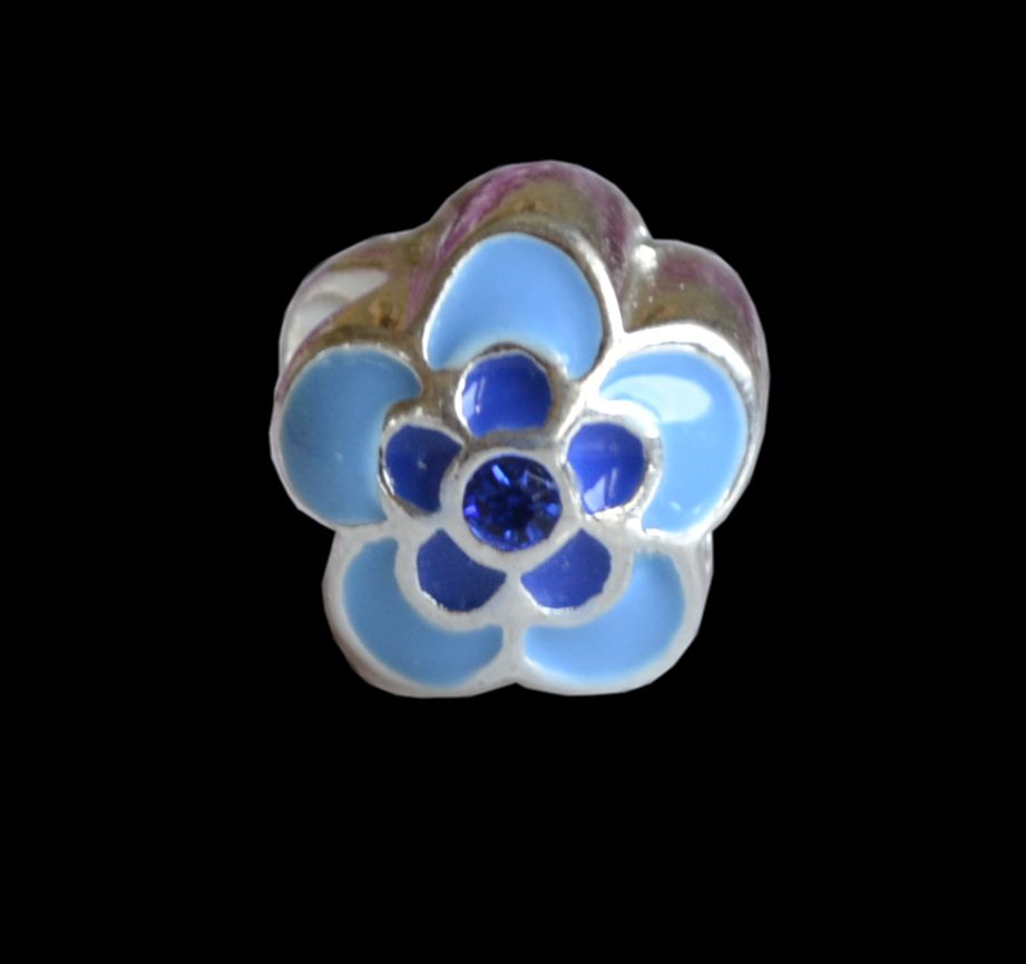 Бусина Пандора  Бусина метал. цветная со стразой 19 голубой большой цветок
