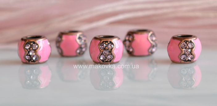 Бусина Пандора  металлическая с эмалью 25 медь с розовым
