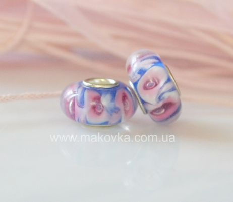 Бусина Евро Lampwork №43 голубая с розовым