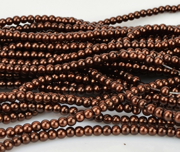 Жемчуг 4 мм, №60 brown (коричневый темный), низка